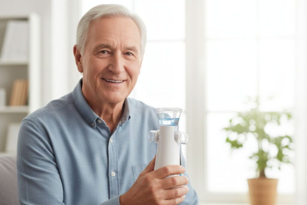 Einfache Anwendung des Inhalators bei Senioren