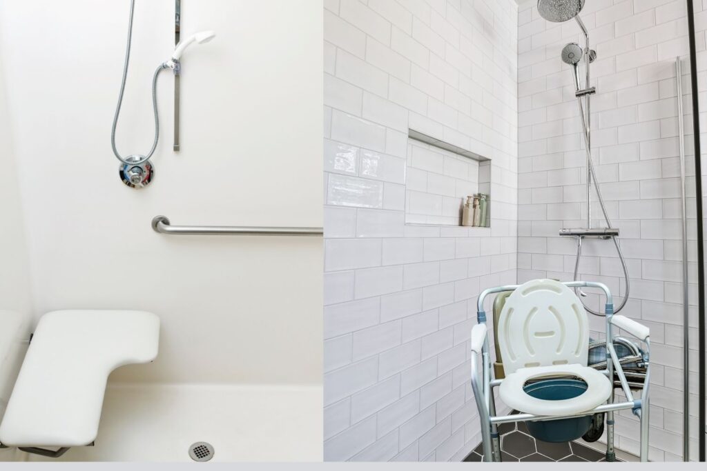 Übersicht verschiedener Duschstuhl-Arten mit und ohne Armlehnen