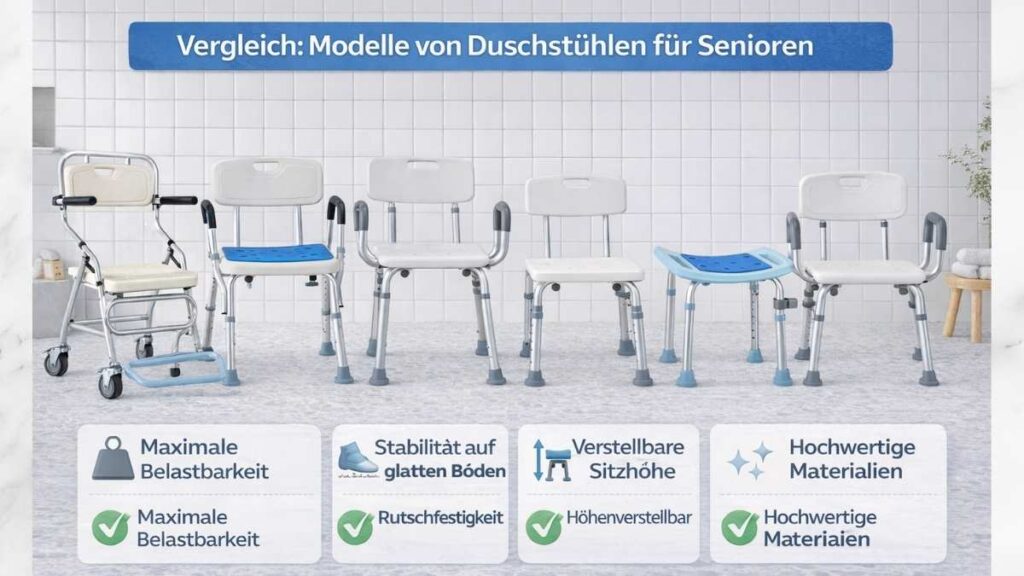 Vergleich verschiedener Duschstuhl-Modelle für Senioren nach Sicherheitskriterien