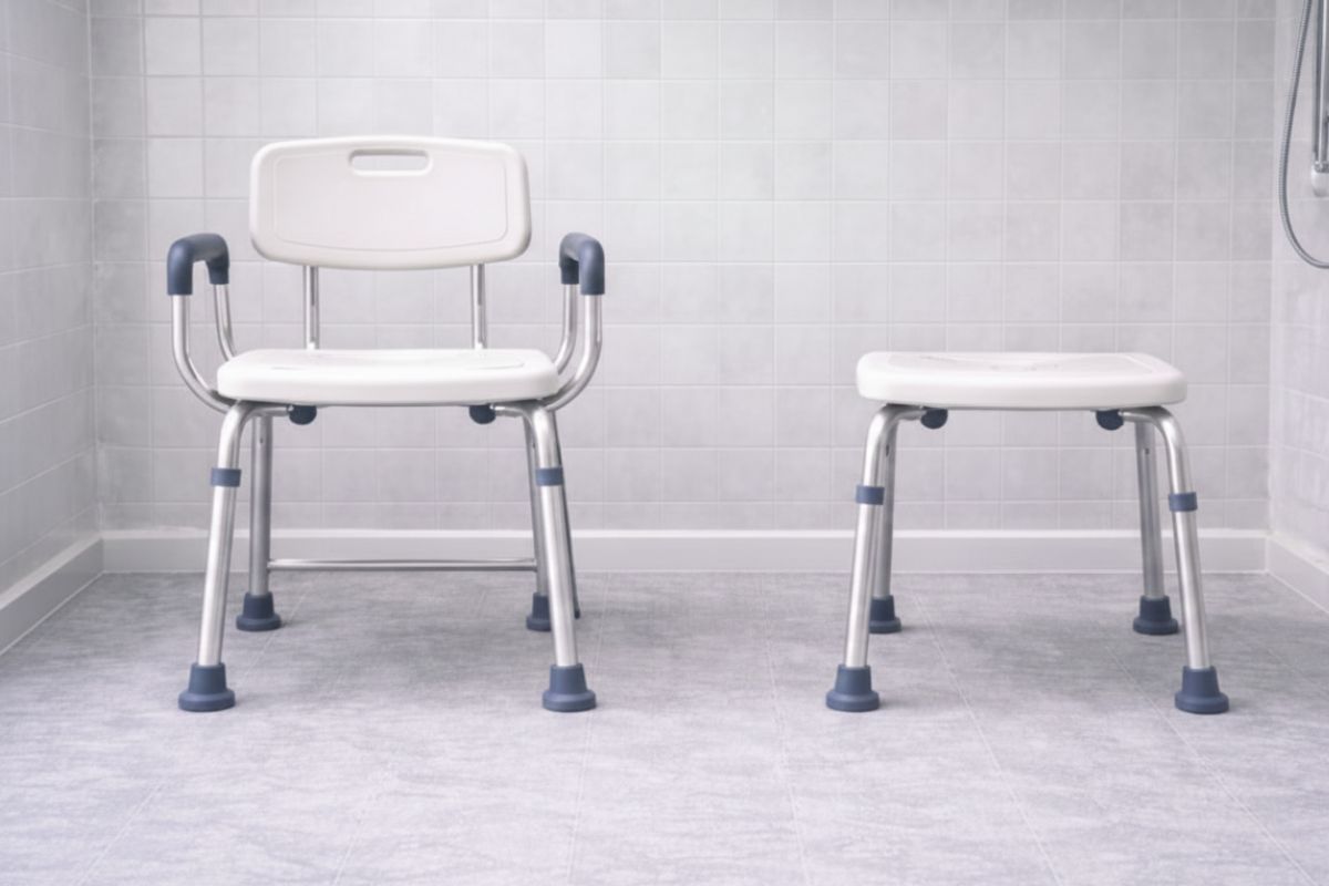 Vergleich zwischen Duschstuhl mit Armlehnen und kompaktem Duschstuhl