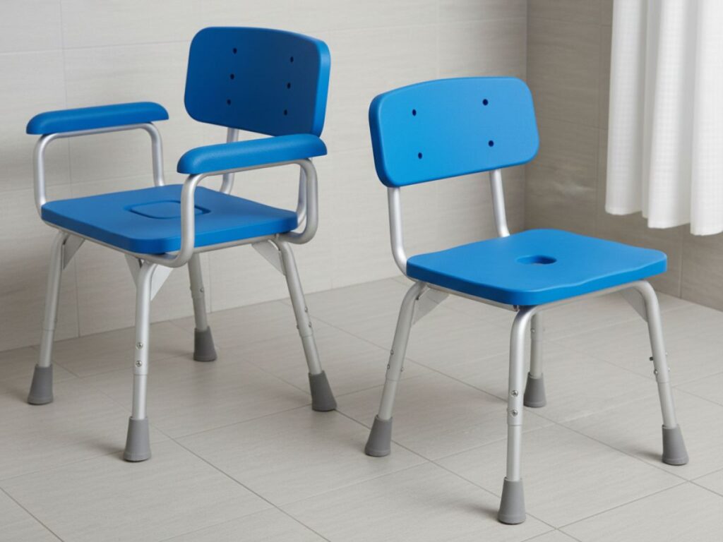 Vergleich zwischen Duschstuhl mit Armlehnen und kompaktem Duschstuhl