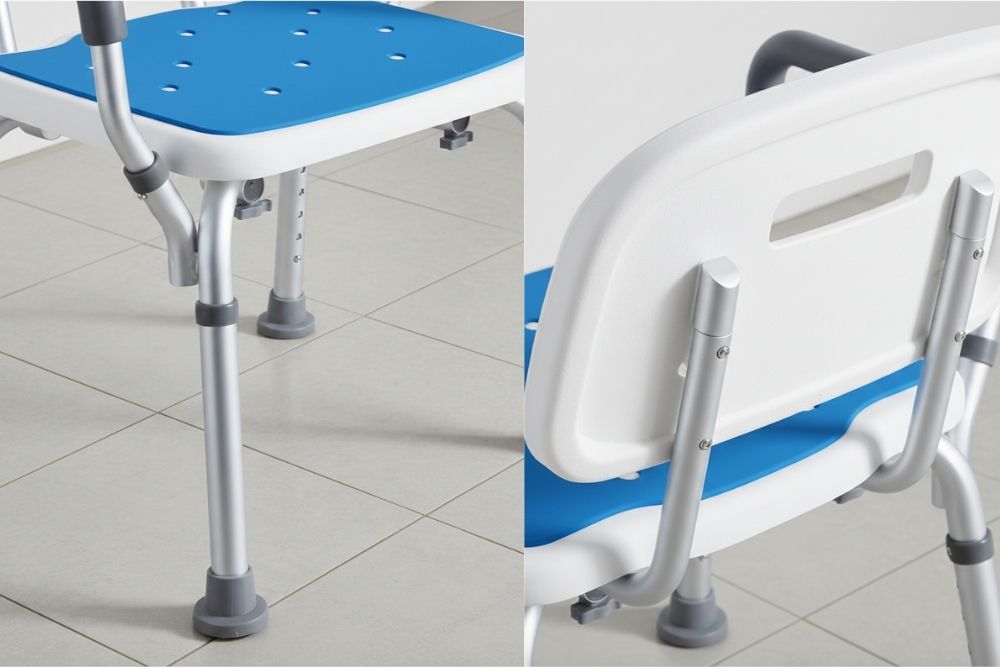 Duschstuhl mit Rückenlehne mit Aluminiumrahmen und rutschfesten Füßen
