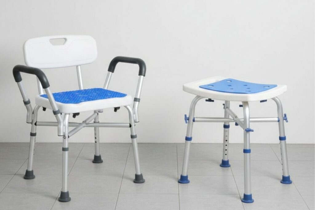 Vergleich zwischen Duschstuhl mit Rückenlehne und Duschstuhl ohne Rückenlehne
