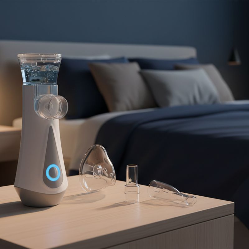 Inhalator vorbereitet für die nächtliche Anwendung in ruhiger Umgebung